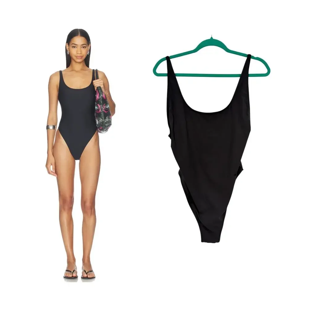 SKIMS Signature Swim Scoop Neck One Piece Swimsuit Onyx Black Size XL NWT